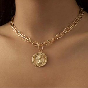 NEW 18K GOLD DOUBLE LAYERED COIN CHOKER NECKLACE